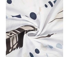 Medvilninio satino patalynės komplektas 220x200 cm, balta smėlio mėlyna spalvos, plunksnų raštas, 3 dalių rinkinys su užtrauktuku, OEKO-TEX miegamojo tekstilė