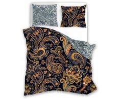 Medvilninio satino patalynės komplektas, 220x200 cm antklodės užvalkalas su paisley raštu, 2 pagalvių užvalkalai, baroko stilius, lengva priežiūra, miegamojo tekstilė