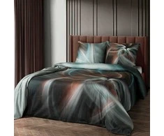 Eurofirany Satino medvilnės patalynės komplektas, 220x200 cm antklodės užvalkalas su pagalvių užvalkalais, meniški plieno mėlynumo spalvų dryžiai, 3 dalių rinkinys, miegamojo tekstilė