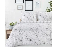 Eurofirany Medvilnės satino patalynės komplektas, 220x200 cm antklodės užvalkalas su gėlių raštu, 2 pagalvių užvalkalai, balta ir juoda gėlės, lengvai prižiūrimas audinis, miegamojo tekstilė