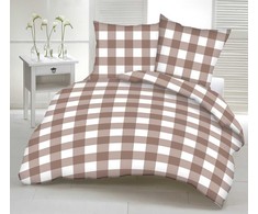 Medvilninės patalynės komplektas, 200x200 cm antklodės užvalkalas su sagomis, smėlio ir baltos spalvos langeliai, 100% medvilnė, 140 g/m², su dviem pagalvių užvalkalais, miegamojo tekstilė