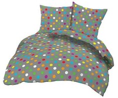 Medvilninis gofruotos tekstūros patalynės komplektas, 200x220 cm antklodės užvalkalas su pagalvėmis, pilkas taškuotas raštas, užsegimas sagomis, 140 g/m², svečių namams ir dovanoms, minkšta patalynė