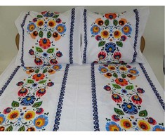 Medvilninės perkalio patalynės komplektas, 200x220 cm antklodės užvalkalas su dviem pagalvių užvalkalais, baltai mėlynas raštas, nereikia lyginti, patvarus audinis, miegamojo tekstilė