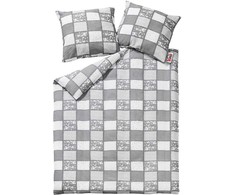 Medvilnės perkalio patalynės komplektas, 200x220 cm antklodės užvalkalas su raukiniais, pilkas užsegimas sagomis, 100% medvilnė, 140 g/m², komplekte 2 pagalvių užvalkalai, minkšta patalynė miegamajam