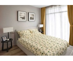 Medvilnės perkalio patalynės komplektas, 200x220 cm antklodės užvalkalas su pagalvių užvalkalais, 100% medvilnė, užsegimas sagomis, nereikia lyginti, kreminis gėlių raštas, miegamojo tekstilė