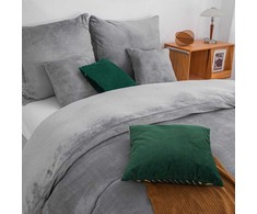 Mikropluošto patalynės komplektas 160x200 cm, minkštas pliušinis meškiuko dizainas, jauki pilka spalva, antklodės ir pagalvių užvalkalai, miegamojo tekstilė