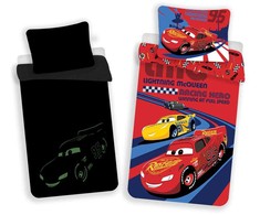 Patalynė świecąca w ciemności 140x200 Cars Auta 8285 bawełniana poszewka 70x90 raudona