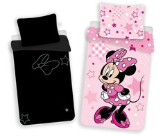 Patalynė świecąca w ciemności 140x200 Myszka Mini rožinė gwiazdki 7837 Minnie Mouse bawełniana poszewka 70x90