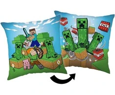 Poduszka dziecięca 40x40 Minecraft Pośpiech Creepera mėlyna žalia JF24