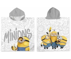 Poncho vaikams 50x115 Minionki 7172 ręcznik su kapturem pilka geltona Minions dziecięce