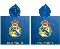 MCU Poncho vaikams 55x110 Real Madrid 4145 Herbas žvaigždė mėlyna rankšluostis su gobtuvu
