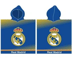 Real Madrid Poncho vaikams 55x110 Real Madryt 4176 Herb mėlyna geltona kropki ręcznik su kapturem