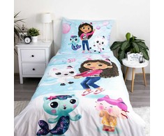 Posciel dziecięca 140x200 Koci domek Gabi mėlyna bąbelki poszewka 70x90 Gabby`
