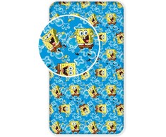 Prześcieradło bawełniane su gumką 90x200 Sponge Bob Kanciastoporty 0937 mėlyna gąbka SpongeBob