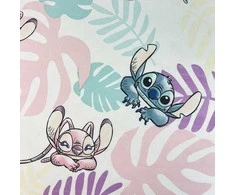 Prześcieradło bawełniane su gumką 90x200 Lilo I Stitch liście pastelowe kolorowe vaikams JF24