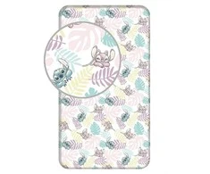 Prześcieradło bawełniane su gumką 90x200 Lilo I Stitch liście pastelowe kolorowe vaikams JF24