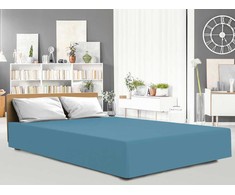 Mėlyna paklodė su guma čiužiniams iki 25 cm, jersey medvilnės ir elastano mišinys, 140x200 cm, elastinė guma, nereikia lyginti, trikotažinė paklodė