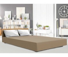 Paklodė su guma aukštiems čiužiniams, rudas džersio medvilnės ir elastano mišinys, elastinga guma 25 cm aukščiui, 220x200 cm lovos paklodė, nelyginama paklodė su guma, minkšta patalynė