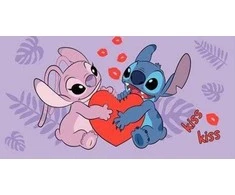 Rankšluostis Ręcznik plażowy 70x140 Lilo and Stitch Kiss violetinė bawełniany Kids25