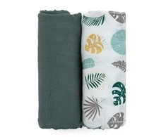 Petite&amp;Mars Misty - bambuko muslino vytinys, 2 rinkinys | Žalias