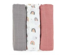 Petite&amp;Mars Moussy - bambukinės sauskelnės, rinkinys iš 3 | Rožių vaivorykštės