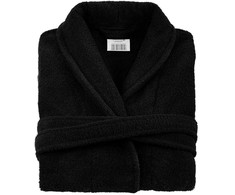 Medvilninis kilpinis chalatas, unisex dizainas, 450 g/m² tankis, iki kelių su diržu ir kišenėmis, juodas viešbučio stiliaus chalatas, minkštas namų drabužis