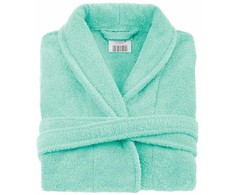 Medvilninis kilpinis chalatas, unisex viešbučio stiliaus chalatas, 450 g/m² tankis, iki kelių su kišenėmis, mėtų žalia spalva, minkštas vonios chalatas