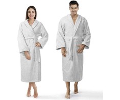 Medvilninis kilpinis chalatas, universalus XXL, iki kelių su kišenėmis, 450 g/m², pilkas viešbučio stiliaus chalatas, minkštas vonios drabužis