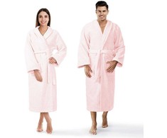 Medvilninis kilpinis chalatas, unisex viešbučio stiliaus, 450 g/m² tankis, ilgis iki kelių su kišenėmis, pudros rožinė XXL, minkštas chalatas namams