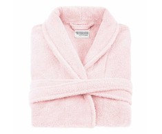 Medvilninis kilpinis chalatas, unisex viešbučio stiliaus, 450 g/m² tankis, ilgis iki kelių su kišenėmis, pudros rožinė XXL, minkštas chalatas namams