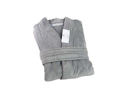 Unisex Egipto medvilnės frotinis chalatas, XL dydis, sidabrinė spalva, 450 g/m² tankis, Giza 95 verpalai, prabangus chalatas, patogus namų drabužis, minkštas vonios chalatas