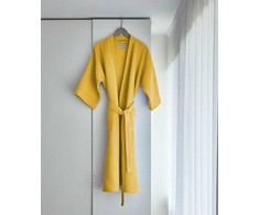 Vaflinis medvilninis chalatas, garstyčių spalvos, lengvas chalatas, SPA ir sveikatingumo chalatas, unisex medvilninis kimono, vonios chalatas