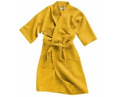 Vaflinis medvilninis chalatas, garstyčių spalvos, lengvas chalatas, SPA ir sveikatingumo chalatas, unisex medvilninis kimono, vonios chalatas