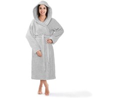 Medvilninis kilpinis chalatas su gobtuvu, unisex XXL dydis, 450 g/m² tankis, kelius siekiantis viešbučio stiliaus chalatas, pilkas medvilninis chalatas su kišenėmis, vonios apranga