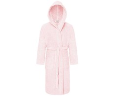 Medvilninis frotinis chalatas su gobtuvu, unisex viešbučio stiliaus, 450 g/m², kelių ilgio, pudros rožinė spalva, XXL dydis, vonios chalatas