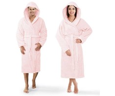 Medvilninis frotinis chalatas su gobtuvu, unisex viešbučio stiliaus, 450 g/m², kelių ilgio, pudros rožinė spalva, XXL dydis, vonios chalatas