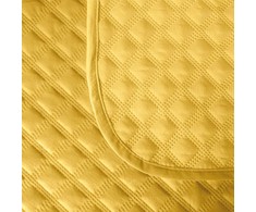 Geltonas dekoratyvinis pledas, dygsniuotas poliesterio pledas, 170x210 cm pledas, geometrinio rašto pledas, svetainės pledas, miegamojo pledas, užtiesalas
