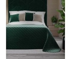 Smaragdinės žalios spalvos dekoratyvinis užtiesalas, 220x240 cm, geometrinis dygsniuotas raštas, karšto spaudimo technika, aksominis apvadas, poliesterio lovos užtiesalas, minkšta lovatiese