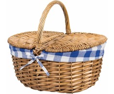 Wicker Picnic Basket, rudas, tamsiai mėlynas audinys