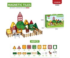 RAMIZ Magnetinės kaladėlės 46 dalių farma su gyvūnais