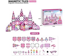 Rožinė princesė magnetinių blokelių rinkinys 58 vnt