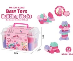 Lean Toys Rožinė Soft Blocks Set 32 ​​pcs. Rožinė + Suitcase