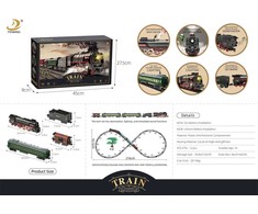 Žaislinis retro traukinys su šviesomis, garsais ir dūmų funkcija