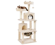 🐱 Didelė kačių draskyklė su hamaku – smėlio spalvos 158 cm (Nemokamas pristatymas)