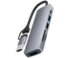 Avernus USB Šakotuvas Hub 6in1 USB C / USB A / USB 3.0 / USB 2.0 x 2 / SD card reader / TF / PD