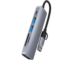 Avernus USB Šakotuvas Hub 6in1 USB C / USB A / USB 3.0 / USB 2.0 x 2 / SD card reader / TF / PD