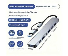 Avernus USB Šakotuvas Hub 7in1 USB A / USB C į USB 3.0 / 4 x USB 2.0 / USB C DC x 2