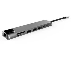 Avernus USB Šakotuvas Hub 8in1 USB C x2 / USB 3.0 x2 / RJ45 / HDMI / SD card reader / TF