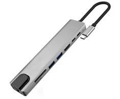 Avernus USB Šakotuvas Hub 8in1 USB C x2 / USB 3.0 x2 / RJ45 / HDMI / SD card reader / TF