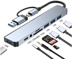 USB Šakotuvas Hub 8in1 USB-C/A to USB 3.0 / USB 2.0 / SD / TF / USB-C / Audio, Avernus